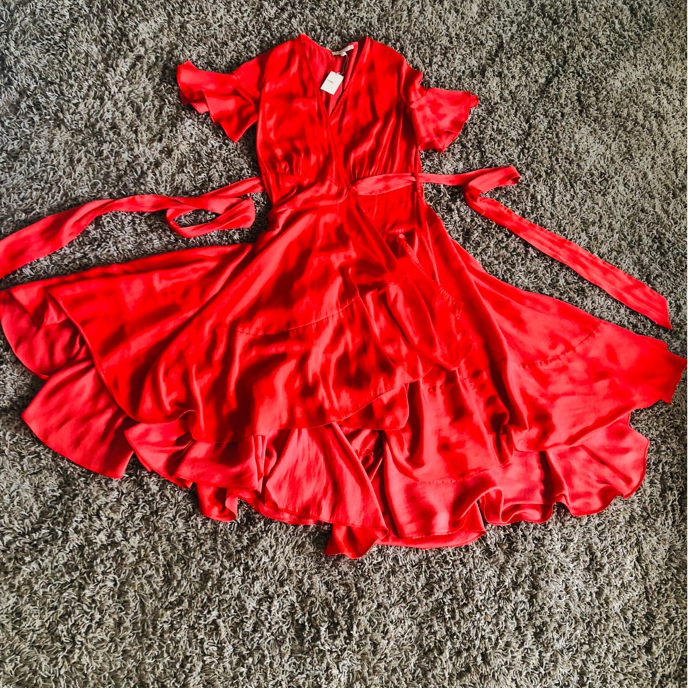 Maje Coral Wrap High-Low Midi Dress with Tie Waist. Size 1 ( S ) - Picture 10 of 12